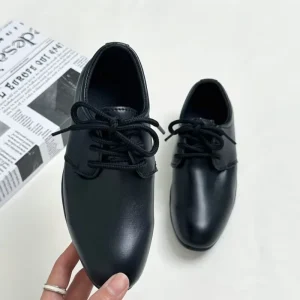 New Kids Leather Shoes Boys Matt Black Patent Leather Lace Up Performance Point Toe Shoes