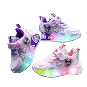 New Kids Led Light Shoes Cute Catton Kuromi Sneakers Non-slip Casual Boys Girls Breathable Outdoor Sport