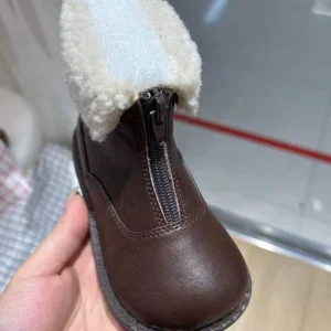 New Kids Mid Top Thick Soled Front Zipper Boots Soft Soled Anti Slip Shoes