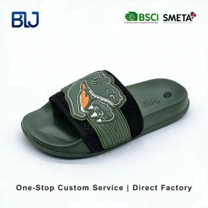 New Kids Slides Summer Custom Rubber Cartoon Mesh Green Upper Breathable Non-Slip EVA Sole OEM Animal Prints Lace-Up