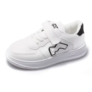 New Kids White Black Platform Sneakers PU Leather Non Slip Sole Boys Girls Fashion Walking Shoes Custom