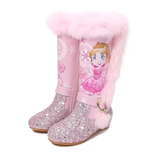 New Kids Winter Boots Children Princess Shoes Girls High Heel Comfort Waterproof Outdoor Winter Thicken Warm Snow Boots
