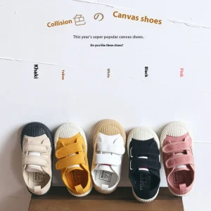 New Korean Canvas Shoes for Boys and Girls Candy Color Low Top Baby Biscuit Shoes with Velcro for Autumn