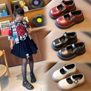 New Korean Style Girls Mary Jane Shoes Princess Flats Soft Sole Leather Toddler Dress Spring Autumn School Fashion Shoes