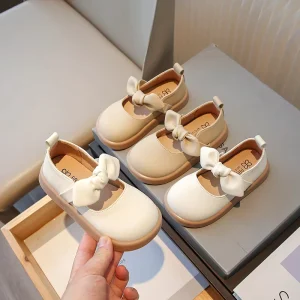 New Korean Style Spring Autumn Girls Kids Shoes Bow Knot Flats Soft Sole Leather Princess Toddler Dress Children Shoes