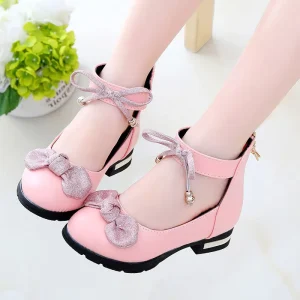 New Low Heel Princess Dress Shoes Wedding Fashion Bowknot High Top Kids Shoes Soft Sole Comfort Single Shoes Girls Leather