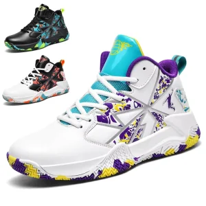 New Medium to Large Children’s Basketball Shoes High Top Middle School Students’ Practical Cement Sports Running Shoes Boys