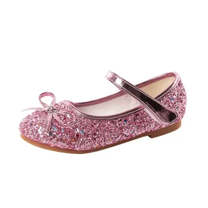 New Princess Bow Design Plus Size Girls’ Children’s Dance Shoes Breathable Designer Sandals with Sequin Flats