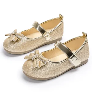 New Products Princess Party Shoes Bright and Shiny Bow Mary Jane Rubber Sole Non slip Kids Princess Shoes