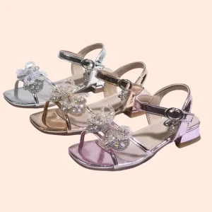 New Release Crystal Kids Princess Bow Design Slide Sandals Shiny Cute Girls Jelly Sandals Shoes