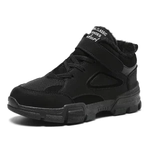 New SNOW Girls Black Boots Fur Inside Warm Full Size 28-39 School Kids Low Price Winter Shoes Sports Casual Walking Sneaker