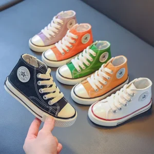 New Solid color Sneakers for Girls Children Kids Canvas Shoes Unisex High top Fashion Boy Sneakers