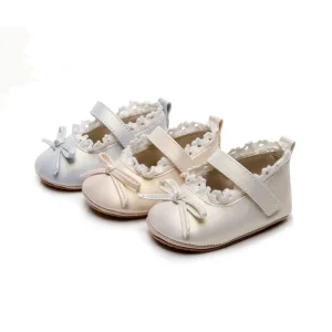 New Spring Autumn Girls Leather Shoes Bowknot Lace Design Soft Sole Anti Slip Toddler Princess Shoes