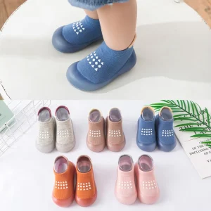 New Spring Autumn Non slip Lighted Soft EVA Sole Cotton Knitted Lightweight Breathable Slip on Unisex Toddler Baby Sock Shoes
