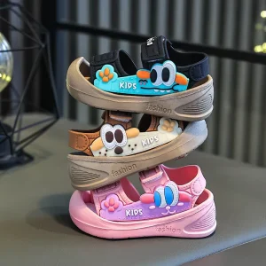 New Style Baby Toddler Shoes Cute Cartoon Design Padded Toe Caps Non Slip PVC Outdoor Sandals Velcro Closures Shoes