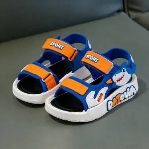 New Style Children’s Sandals Summer Casual Boys Girls Soft Soled Beach Sandals with Velcro Closure and Cartoon Pattern