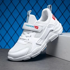 New Style Red Label Boys Running Shoes Casual Mesh Upper White Closed All Seasons