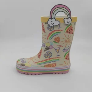 New Style Toddler Rainbow Printing Animal Pattern Light Weight Gumboots Waterproof Kids Rubber Rain Boots