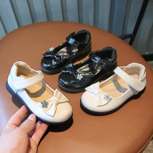 New Stylish Boutique Spring Autumn Kids Outwear Pu Leather Bow Princess School Dress Shoes for Girls