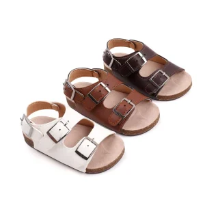 New Summer Baby Walking Shoes Solid Color Buckle with Wooden Soles Non-Slip Casual Infants Sandals