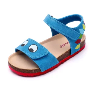 New Summer Buckles Girls’ Printed PU Upper Soft Sole Beach Sandals Breathable Flat Sandals for Kids