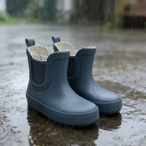 New Summer Outdoor Navy Blue OEM Logo Printed Children Girls Rubber Rain Boots