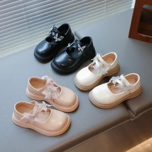 New Sweet Style Autumn Spring Children Party Shoes Rhinestones Butterflies Princess Girls Dress Shoes
