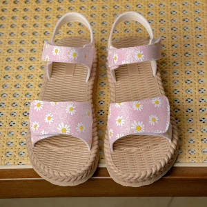 New Trend Comfortable Breathable Flat Sandals With Floral Sunflower Decoration Girl Shoes for Kids