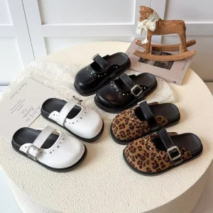 New Trends Casual Slip on Beach Leopard Print Slippers Boys Summer Shoes Girls Flat Slippers Kids