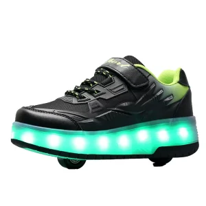 New Two Wheeled LED Light Emitting Roller Skates Shoes for Kids Colorful Outdoor Trendy Sports Shoes