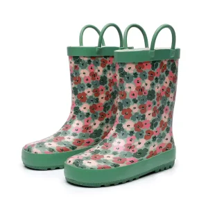 New Waterproof Non slip Rain Boots Custom Floral Printed Kids Water Shoes Children Lightweight Cartoon Rubber Boots with Handals