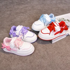 New White Girls’ Waterproof Breathable Lightweight Non-slip Hook Loop Closure Sweet Academy Style Casual Sneakers