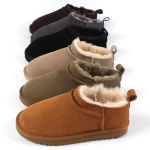 New Winter Kids Original Ugly Mini Slip on Snow Boots for Women Adults Boys and Girls Cowhide Low Top Shoes Warm Tazz Slippers
