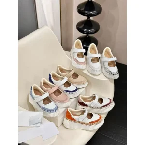 New Women Mary Jane White Sneakers Velcro Platform Rainbow Sole Lace Up Lightweight Casual Shoes
