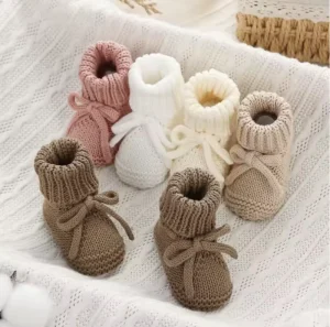 Newborn Baby Cute Bow Tie Knitted Walking Shoes Autumn Winter New Baby Soft Knitted Woolen Floor Crawling Socks