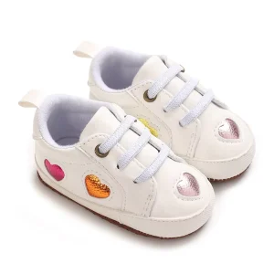 Newborn Baby Girl Sneakers 0 1 Year Cute Metallic Heart Soft Sole Infant First Walker Shoes PU Leather Non slip Baby White Shoes