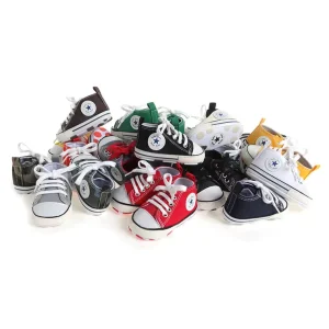 Newborn Baby Girls Boys Canvas Sneakers Soft Sole High Top Ankle Infant First Walkers Crib Shoes M3782
