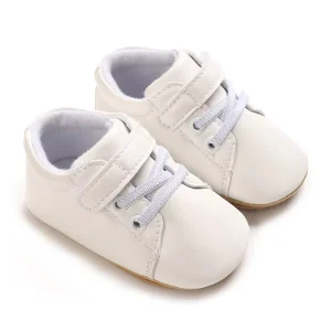 Newborn Baby Sneakers 0 1 Year Soft Rubber Sole First Walker Shoes PU Leather Non slip Infant Casual Shoes with Cute Embroidery
