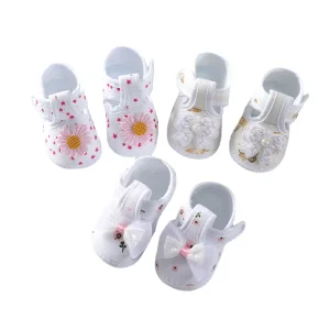 Newborn Baby Toddler Shoes Light Soft Cotton Upper Floral Pattern No Lacing Unisex for 2 18 Months Four Seasons