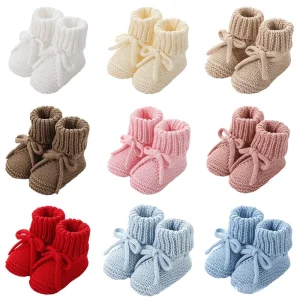 Newborn Knit Crawling Socks Bow Tie Strap Soft Non Slip Baby Floor Walking Shoes Stretch Toddler Booties Infant Daily Wear Shoes