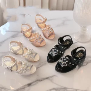 Newest Boutique Summer Baby Children Shoes Bow Sweet Kids Girls High Heels Sandals