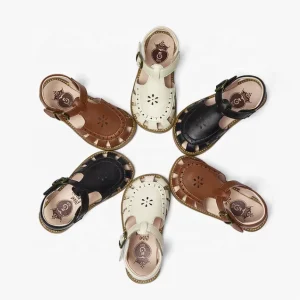 Newest Design Breathable Anti Slippery Flat Kids Shoes Closed Toe Summer Flower Fancy Sandals for Girls