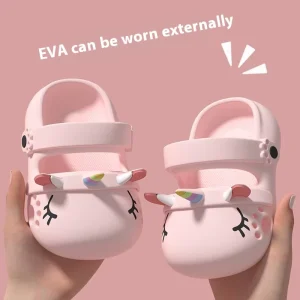 Newest Design Unicorn Girls’ Summer Slippers Cute Cartoon Indoor Non-Slip Hole Shoes Princess Clogs Shoes for Baby Kids