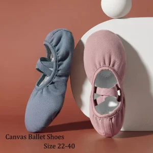 Newest Morandi Color Canvas Ballet Shoes for Girlsreathable Soft Sole Children Kids Dance Performance Shoes