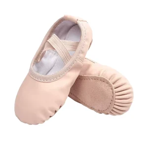 Girls Soft Ballet Shoes with Genuine Leather Upper Microfiber Outsole Cotton Lining for Toddlers Dance Shoes