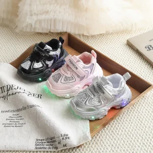 Newest Style Spring Autumn Children Casual Running Shoes Sequined Unisex Boy Girl Lighting Sneakers