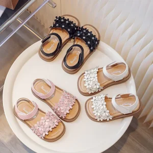 Newest Summer Kids Sandals Girls Soft Soled Korean Style Flowers Hollow Open toe Girls Breathable Party Shoes