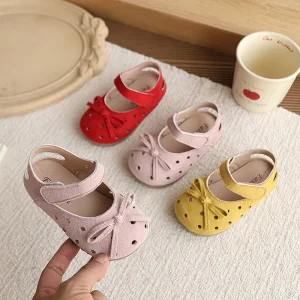 Newest Trendy Kids Shoes Summer Lovely Hollow Out Bow Soft Sole Princess Flat Sandals for Baby Girl