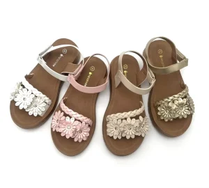 Newly Flower Design OEM Custom logo Open Toe Breathable Thick Platform PVC Injection Sole T Strap Summer Kids Sandal shoes