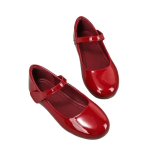 Nice Princess Kids Dress Shoes Red Flat Leather Shoes Girls Children’s Dress Shoes